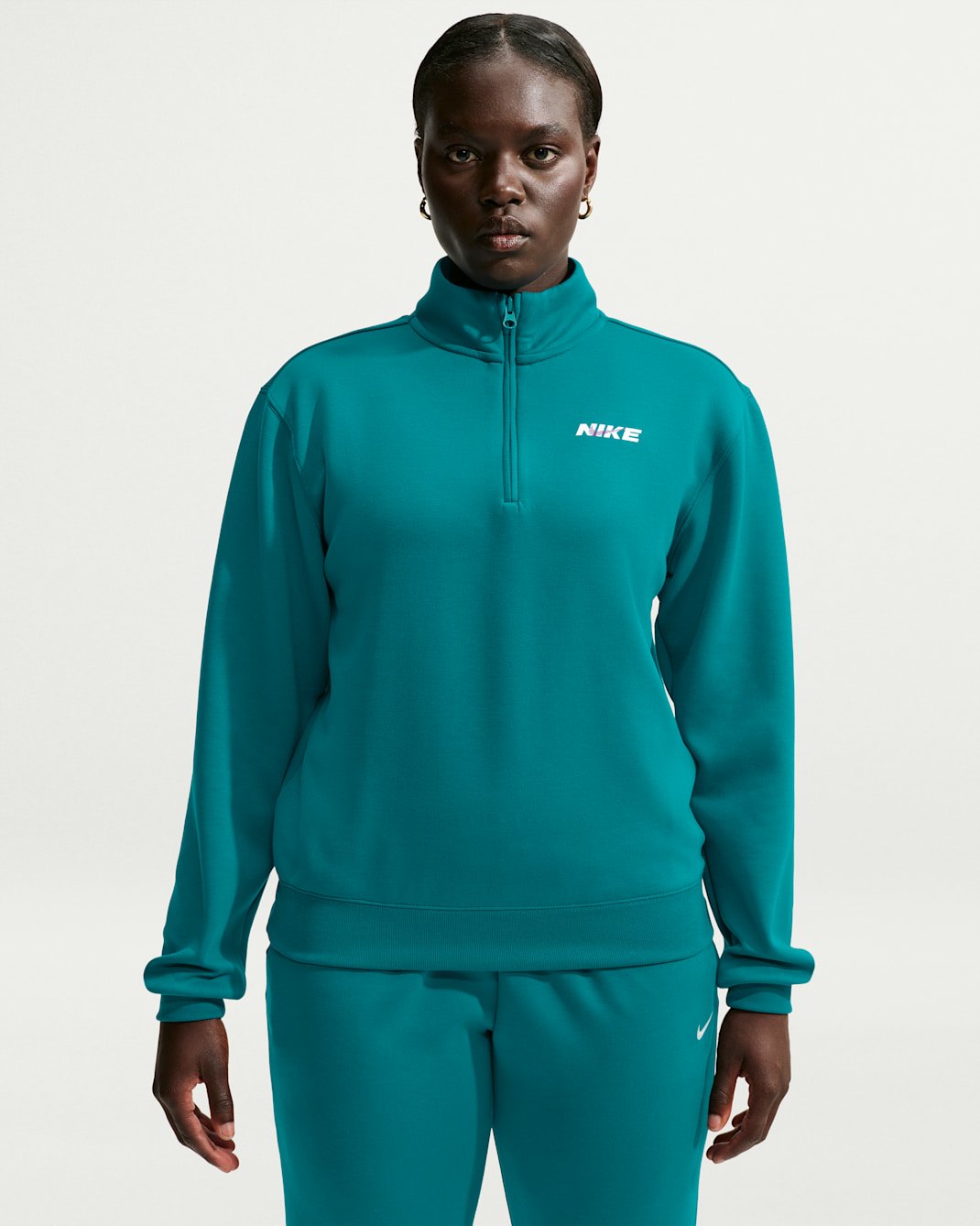 Nike Studio Fleece Sport Women's Dri-FIT 1/4-Zip Top - Bright Spruce/Vivid Purple/White