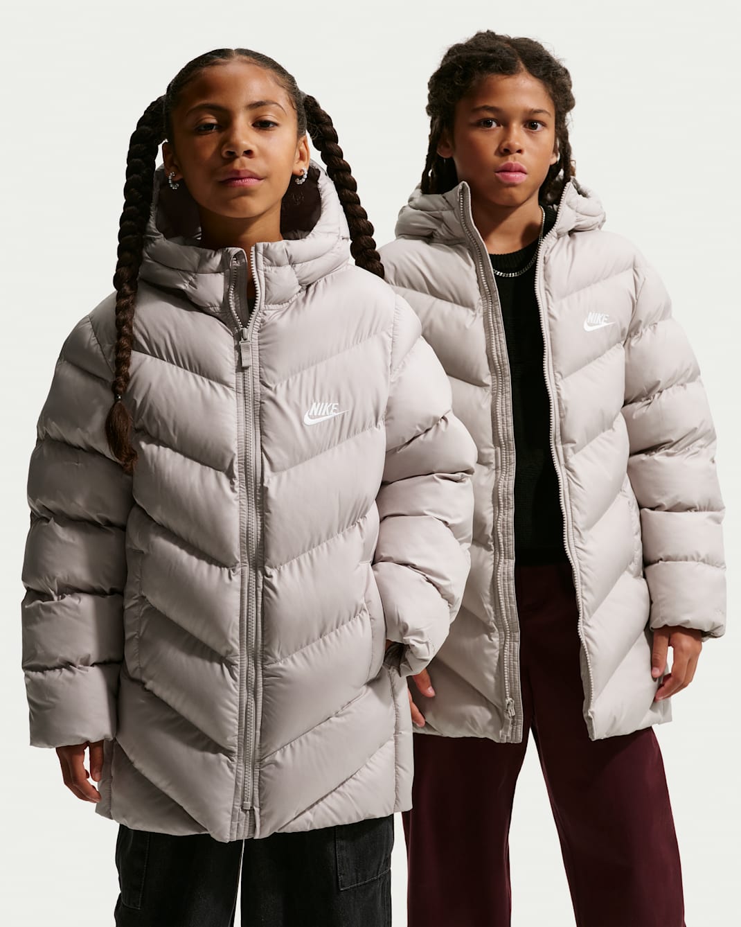 Nike Sportswear All Day Play Big Kids' Therma-FIT Loose-Fit Mid-Length Puffer Jacket - Moon Particle/White