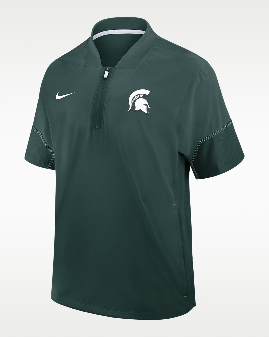 Chamarra con gorro de manga corta universitaria Nike de medio cierre para hombre Michigan State Sideline Coach - Verde