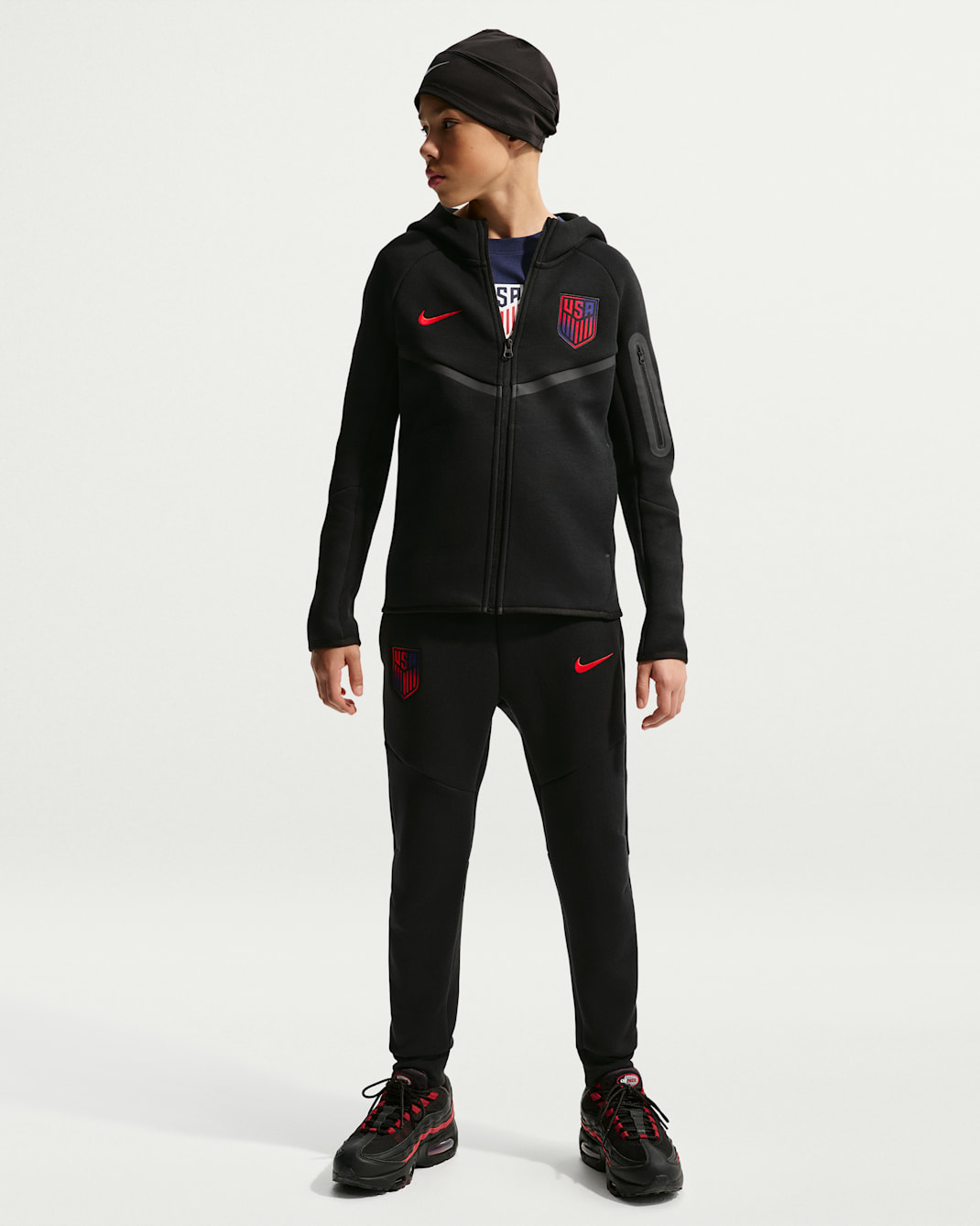 USMNT Tech Fleece Big Kids' (Boys') Nike Soccer Pants - Black/Challenge Red