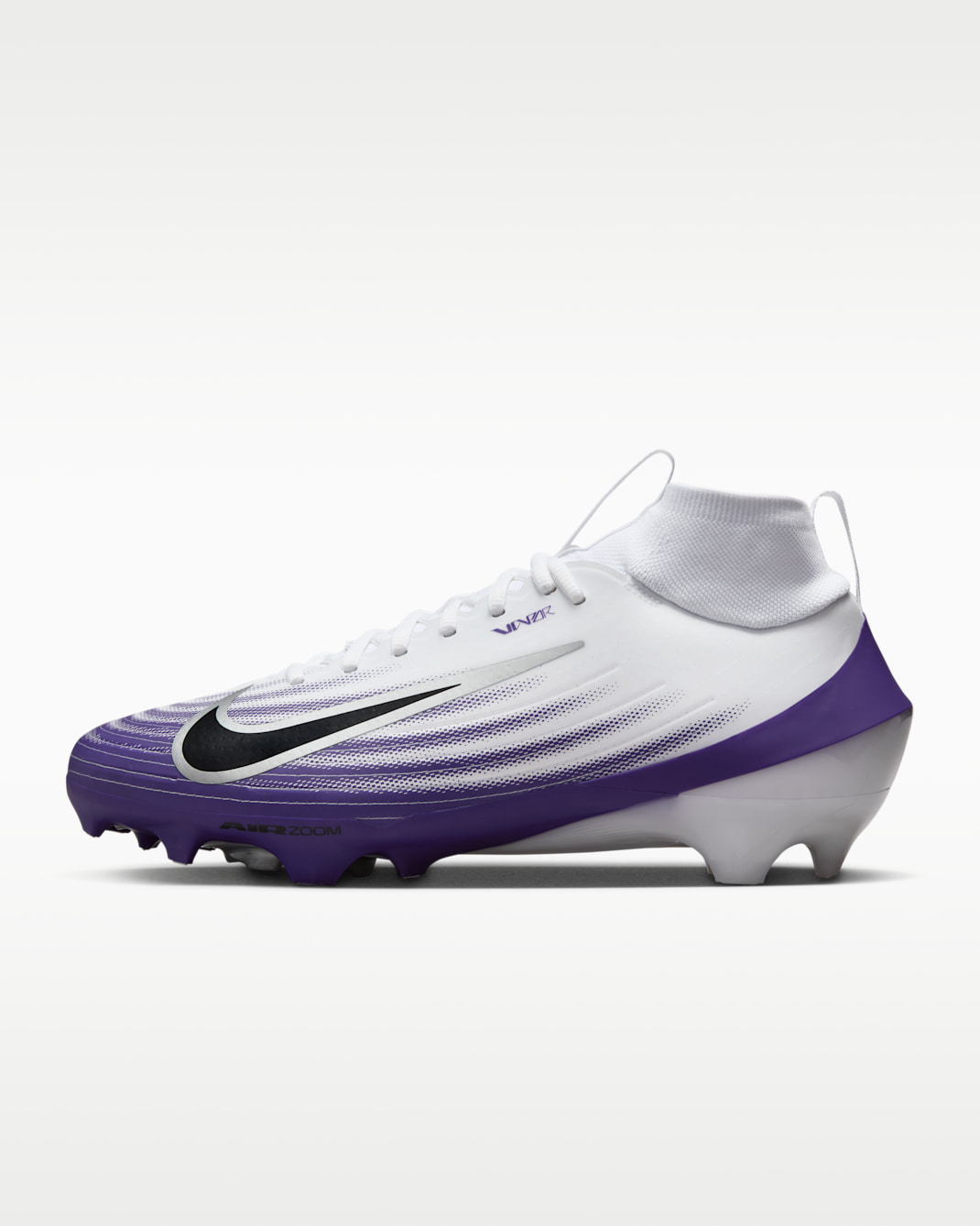 Tacos de fútbol americano Nike Vapor Pro 1 - Blanco/Morado cancha/Plata metalizado/Negro