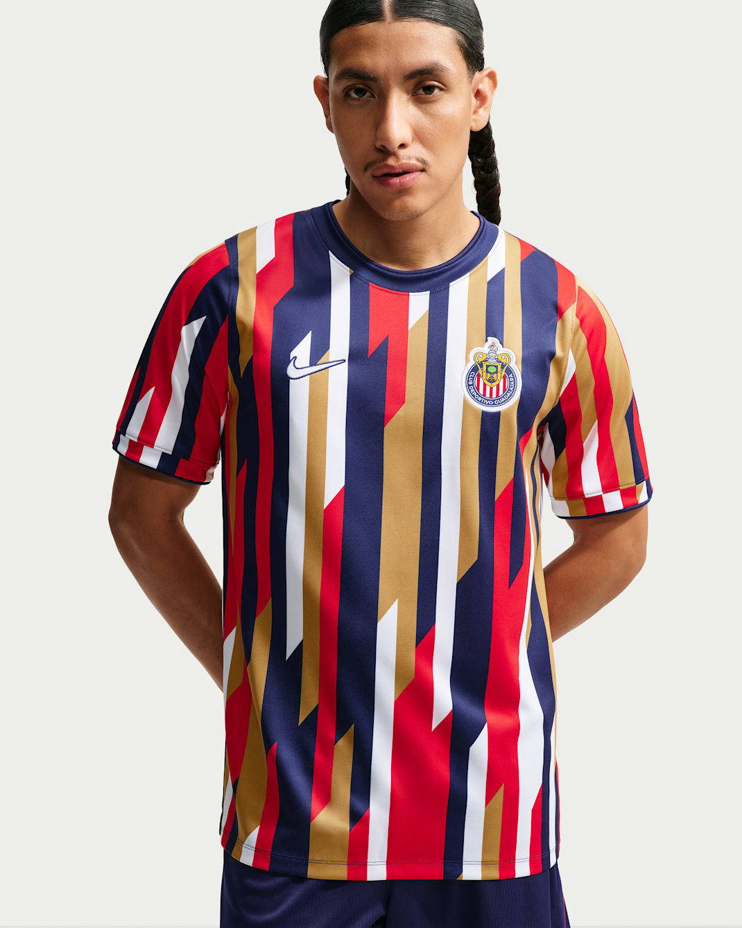 Playera de futbol de manga corta Nike Dri-FIT para antes del partido para hombre C.D. Guadalajara - Blanco/Azul fiel