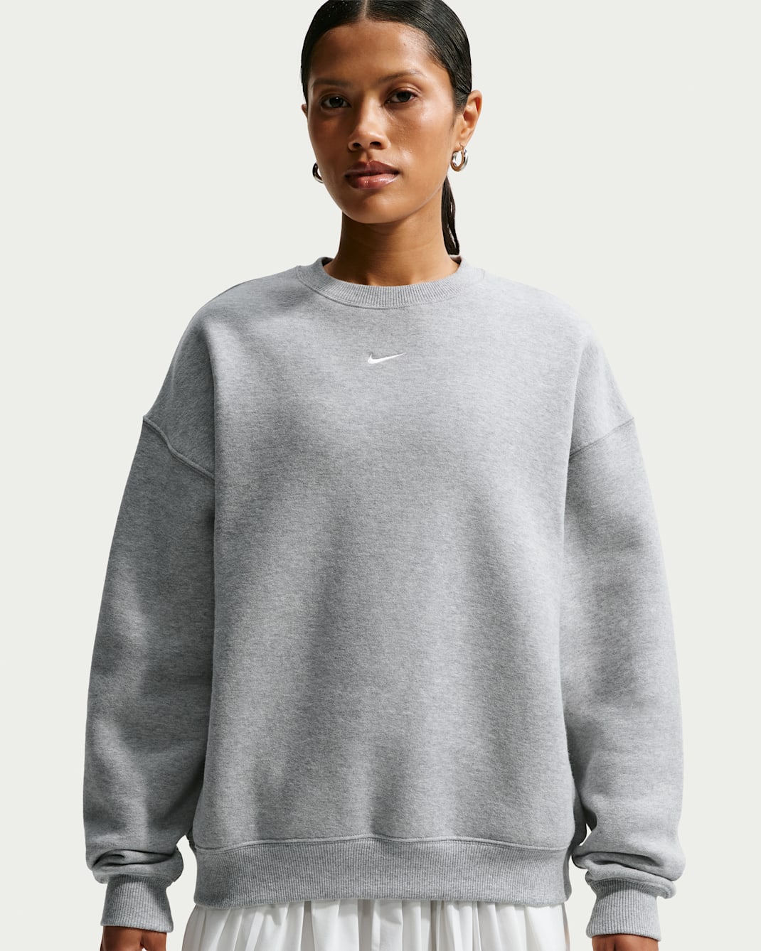 Nike Studio Fleece Medium Weight Camiseta oversize - Mujer - Gris oscuro jaspeado/Sail