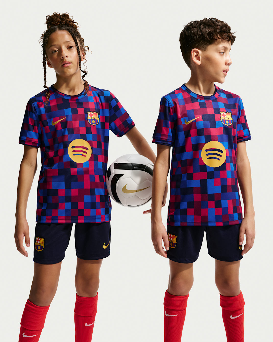 FC Barcelona Older Kids' Nike Dri-FIT Football Pre-Match Top - Noble Red/Noble Red/Blackened Blue/Mineral Yellow