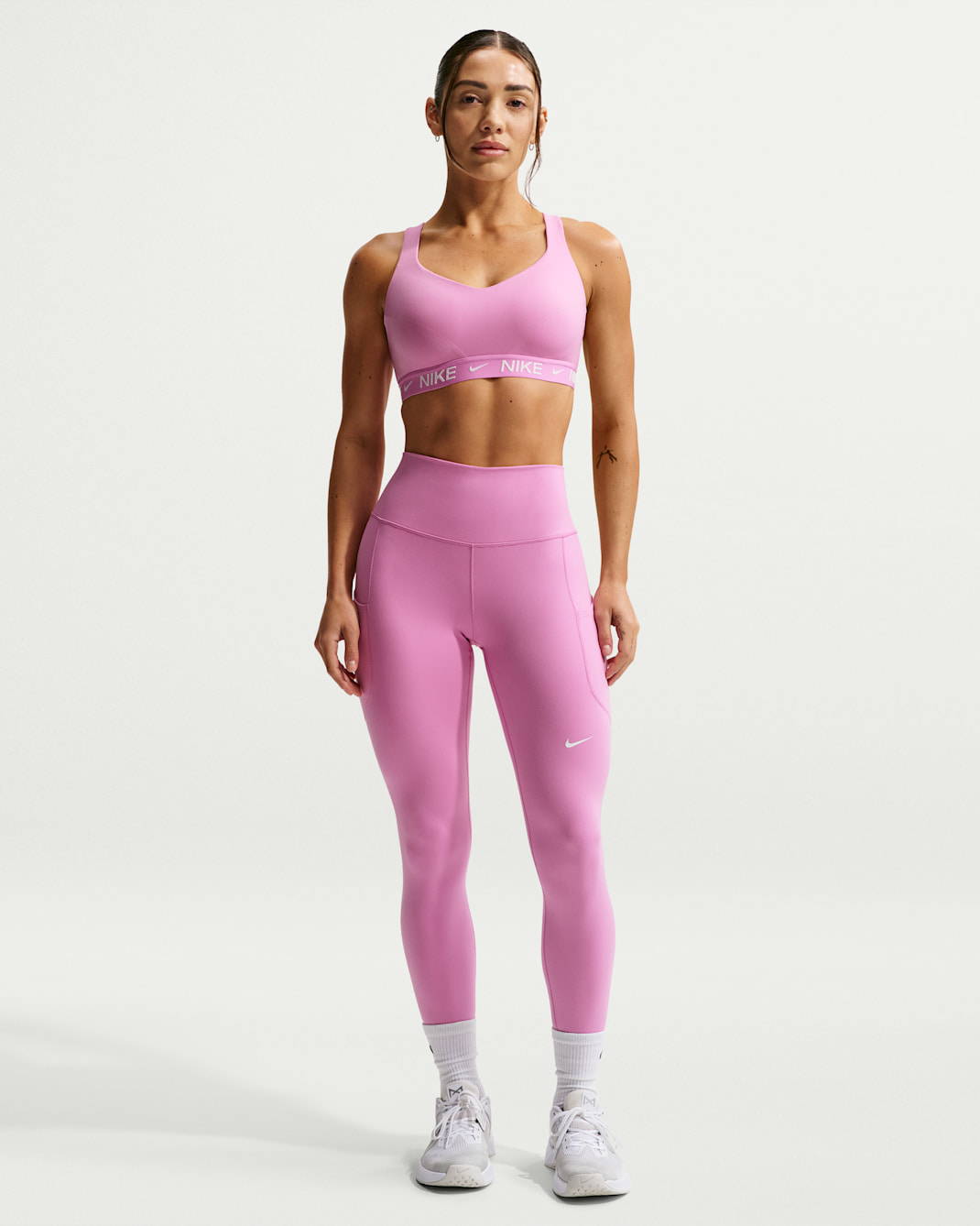 Nike One Women's High-Waisted 7/8 Leggings with Pockets - Light Magenta/White