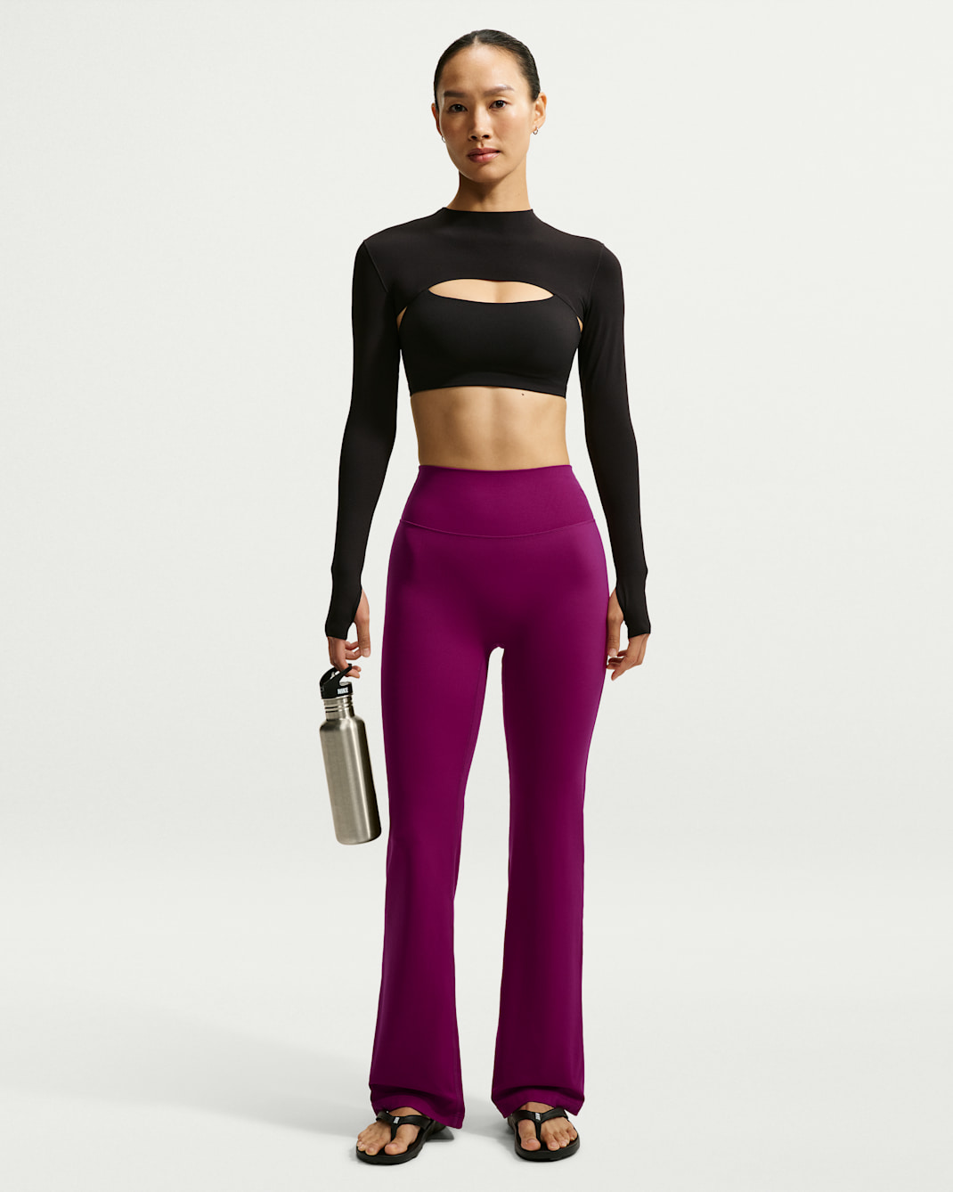 Nike Zenvy Women's High-Waisted Flared Leggings with No Front Seam - True Berry/White