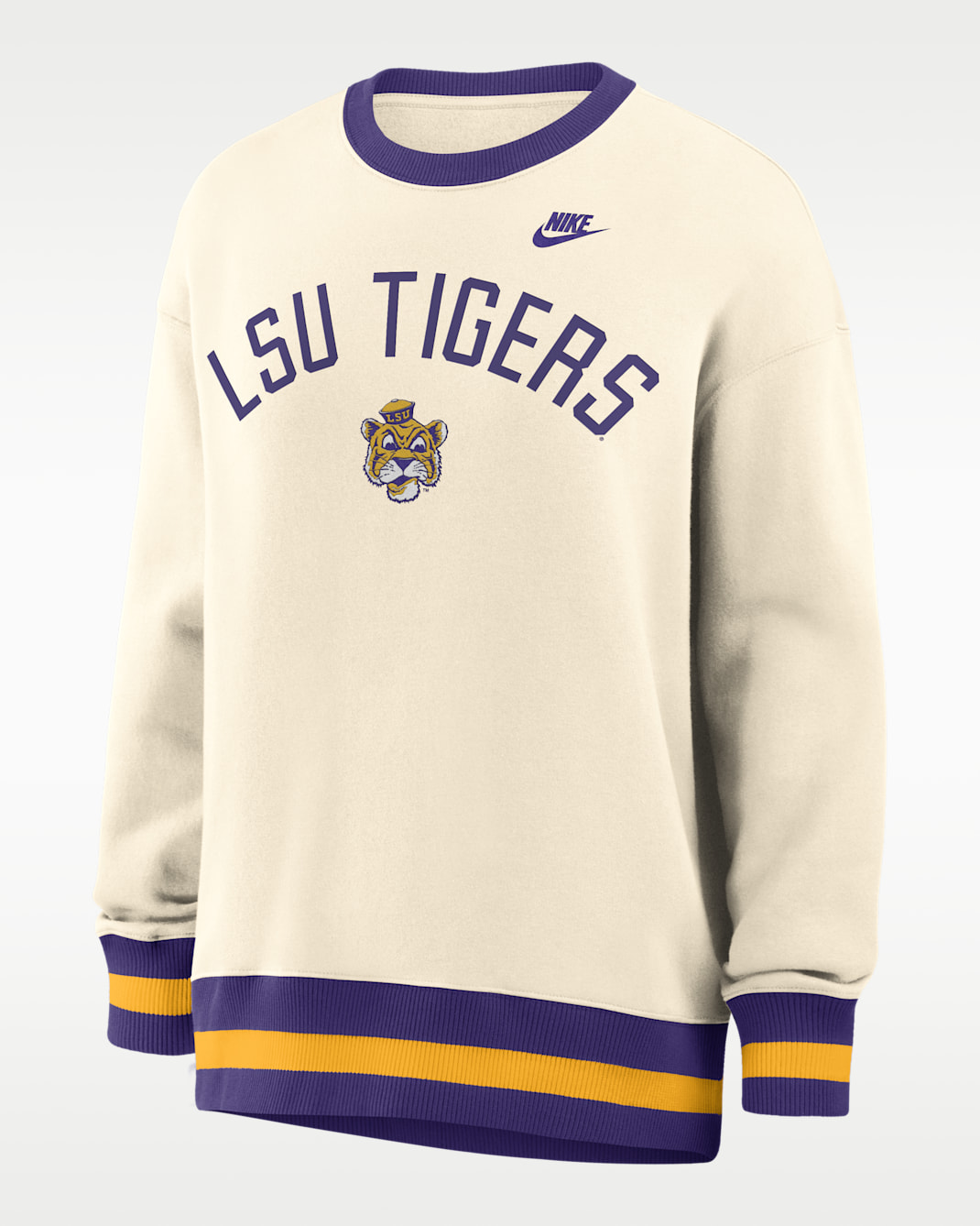 LSU Legacy Women's Nike College Oversized Pullover Crew - Natural/Purple