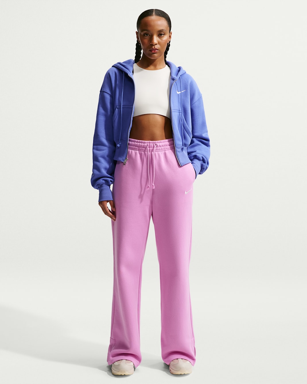 Pants de tiro alto de pierna amplia para mujer Nike Sportswear Phoenix Fleece - Magenta claro/Vela
