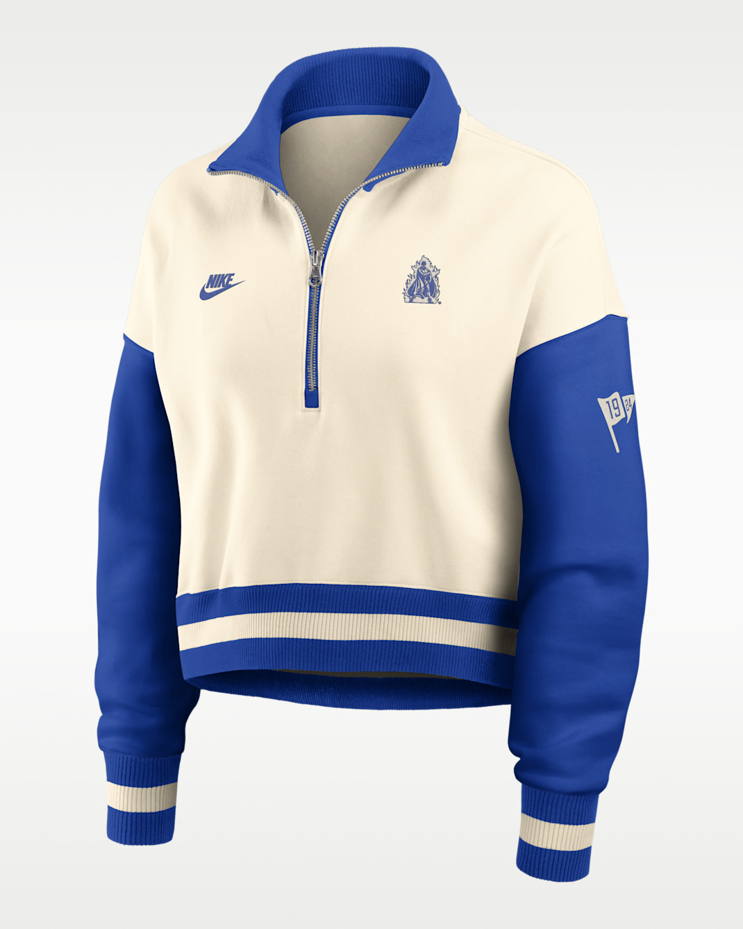 Duke Legacy Women's Nike College Cropped Oversized 1/4-Zip Crew - Natural/Black