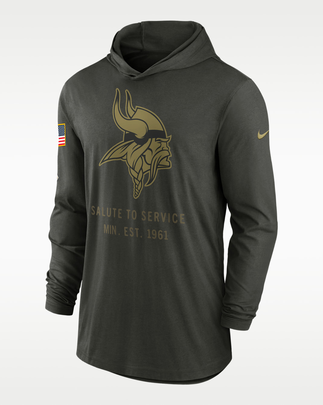Minnesota Vikings Salute to Service Sideline Men’s Nike Dri-FIT NFL Long-Sleeve Hooded Top - Sequoia
