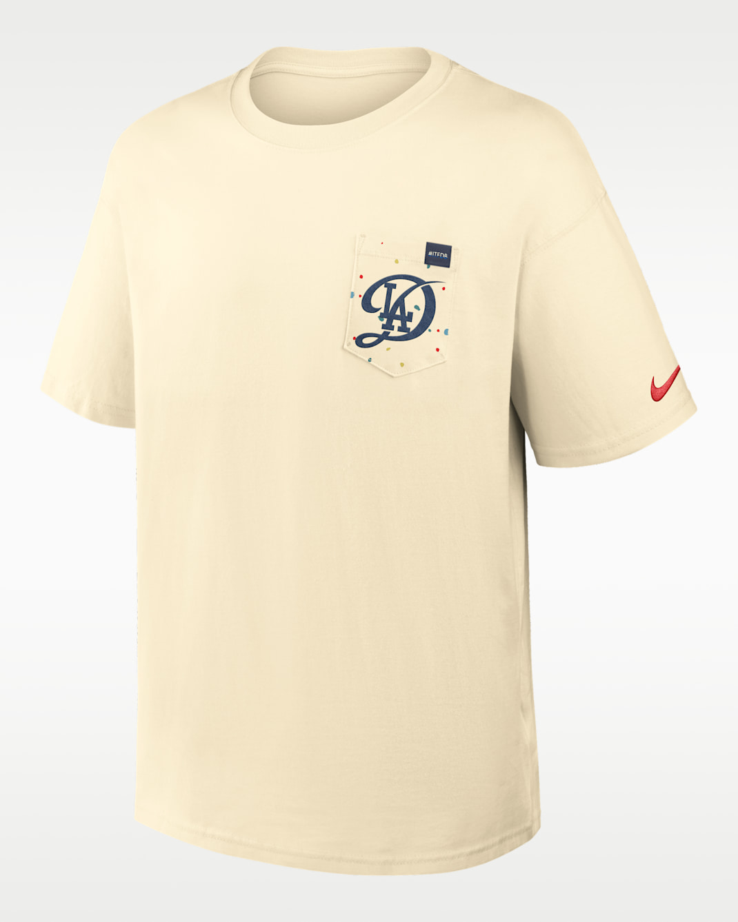 Playera Nike de la MLB para hombre Los Angeles Dodgers City Connect 2-Hit Max90 Pocket - Leche de coco
