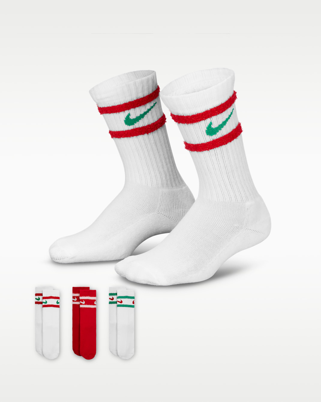 Calcetas para niños talla pequeña Striped Feather Nike (3 pares) - Blanco