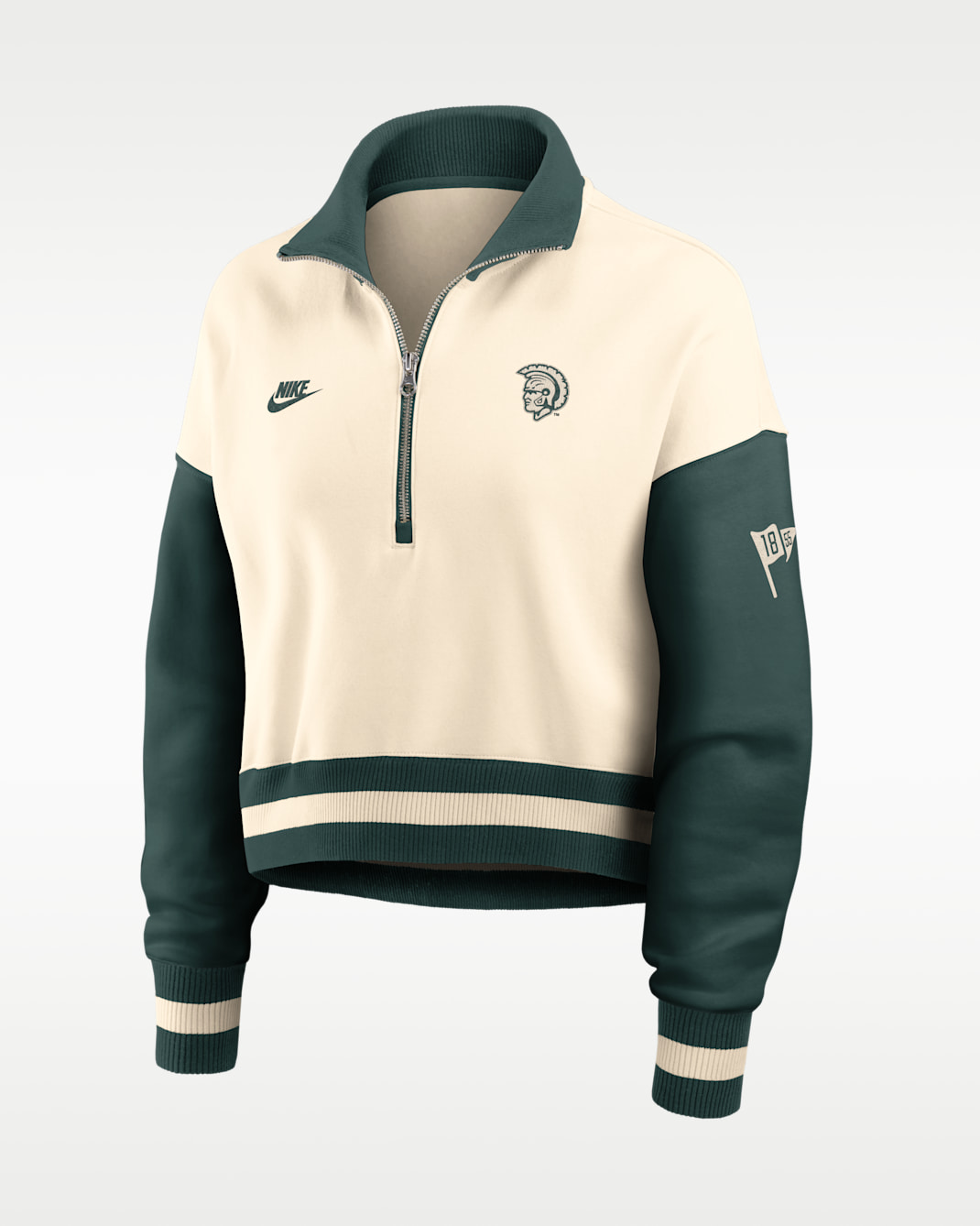 Michigan State Legacy Women's Nike College Cropped Oversized 1/4-Zip Crew - Natural/Green