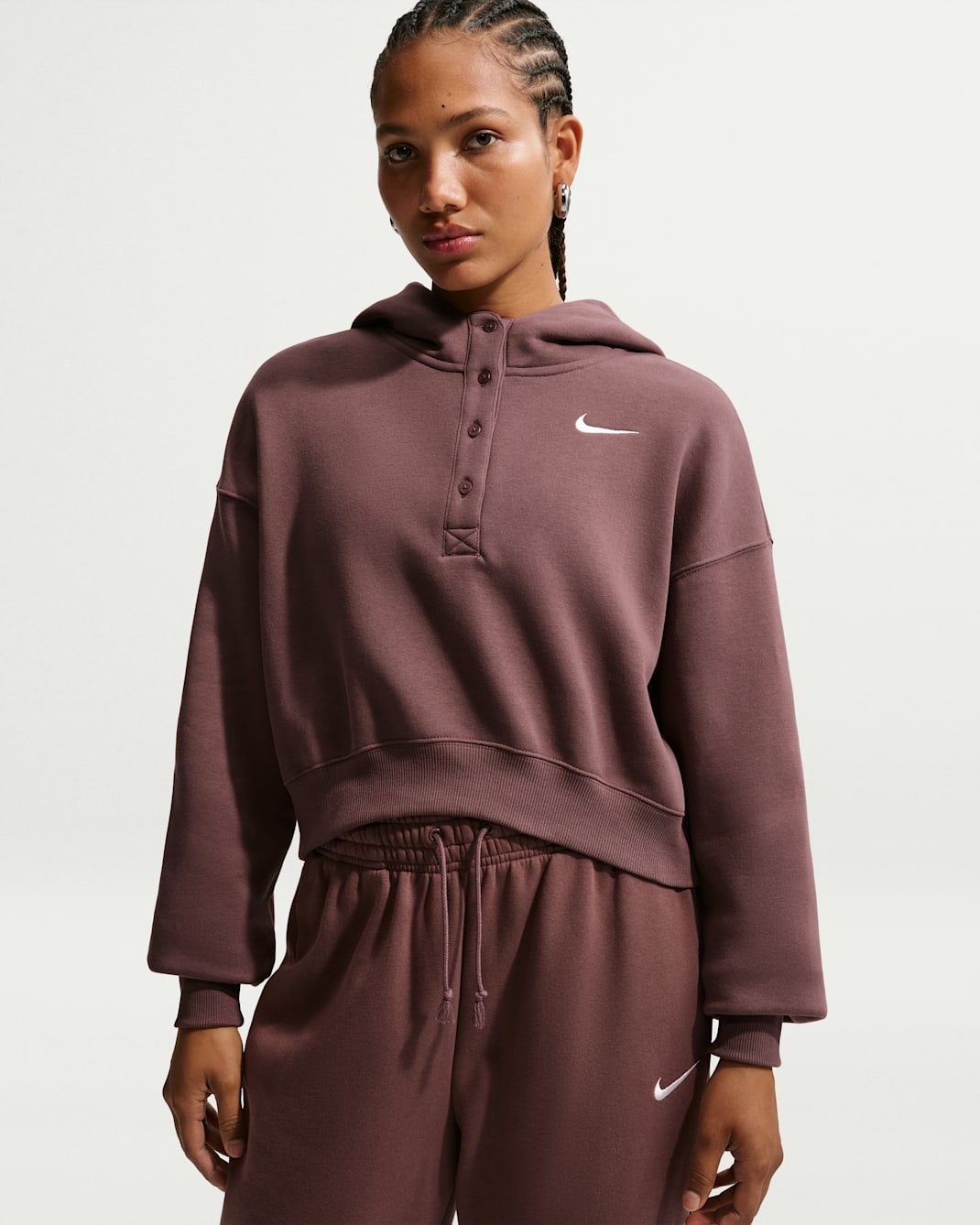 Sweat à capuche court et oversize Nike Sportswear Phoenix Fleece pour femme - Tattoo/Sail