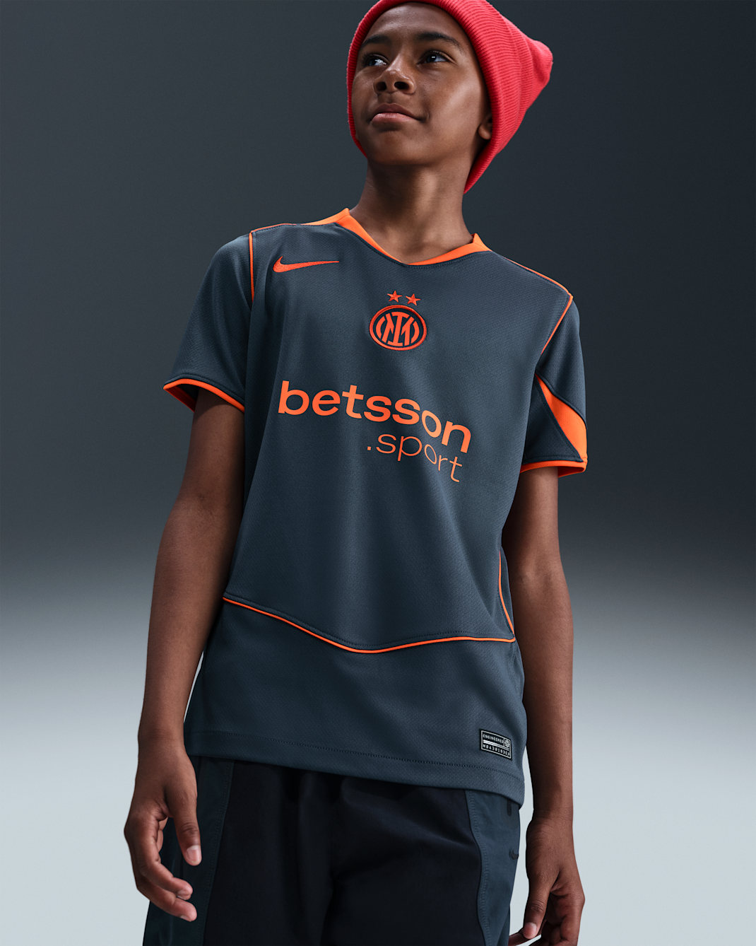 Jersey de fútbol Nike Dri-FIT Total 90 Replica del Inter de Milán alternativo 2025/26 Stadium para niños talla grande - Trueno azul/Naranja seguridad/Naranja seguridad