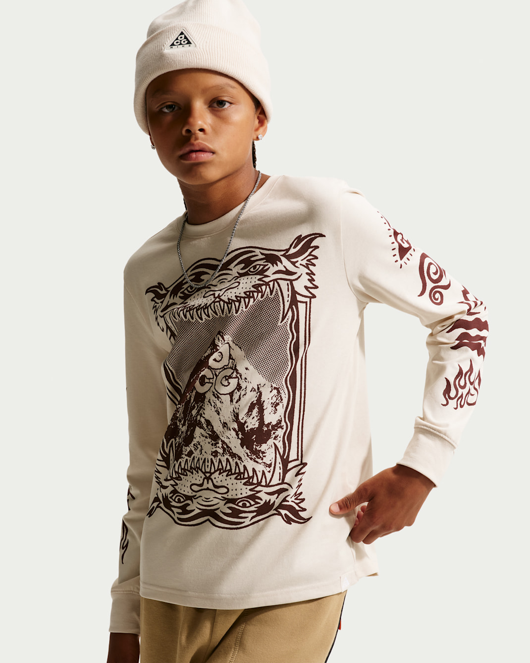 ACG Big Kids' Dri-FIT Tiger Mountain Long- Sleeve Tee - Light Orewood Brown