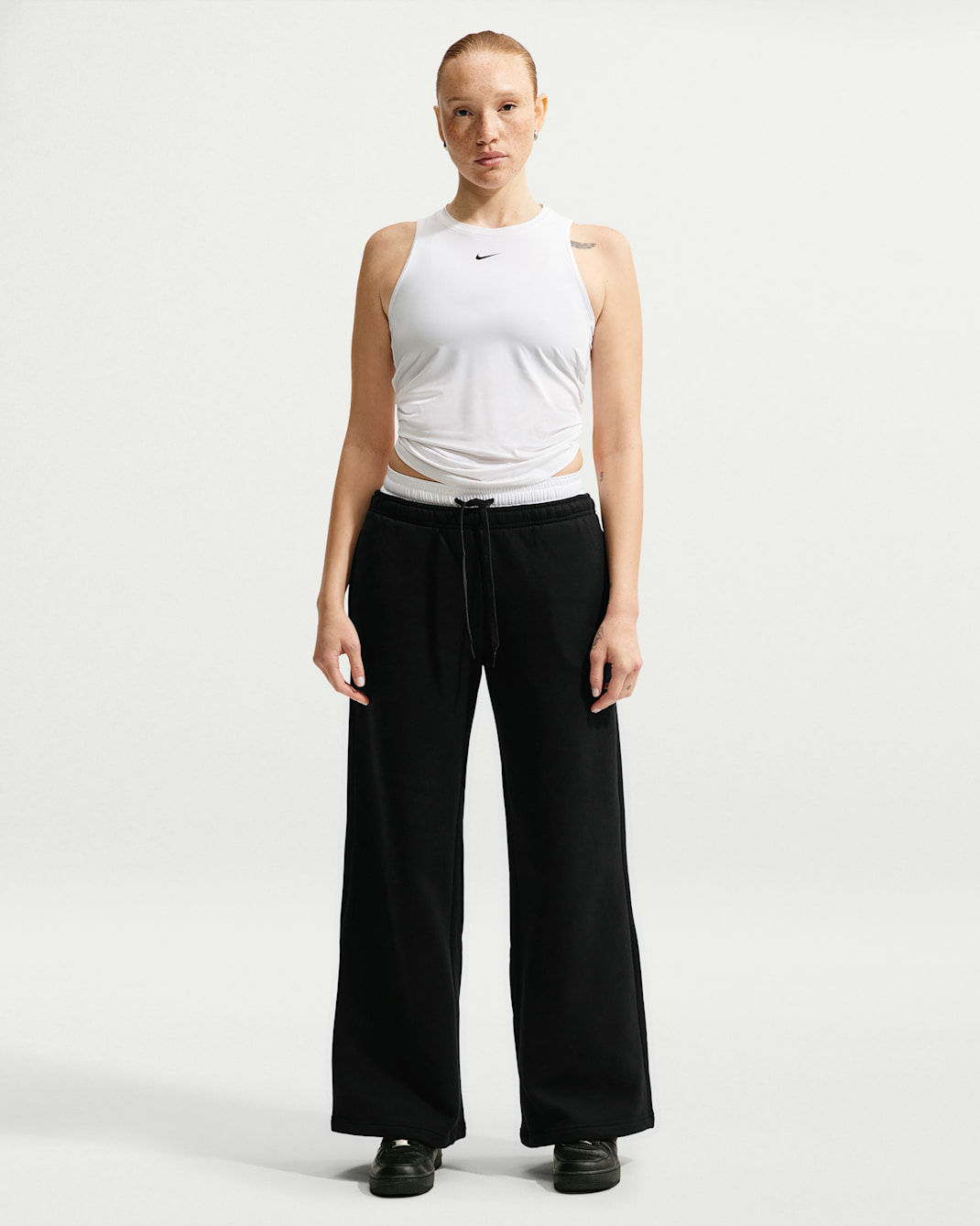 Nike Studio Fleece Medium Weight Women's Mid-Rise Wide-Leg Trousers - Total Black/Sail