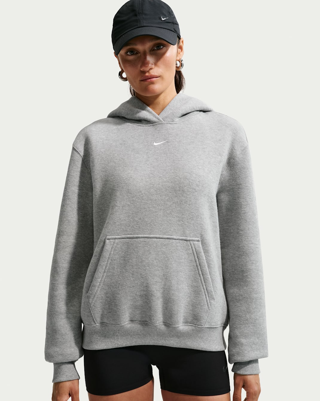 Nike Studio Fleece Medium Weight Women's Pullover Hoodie - Dark Grey Heather/Sail