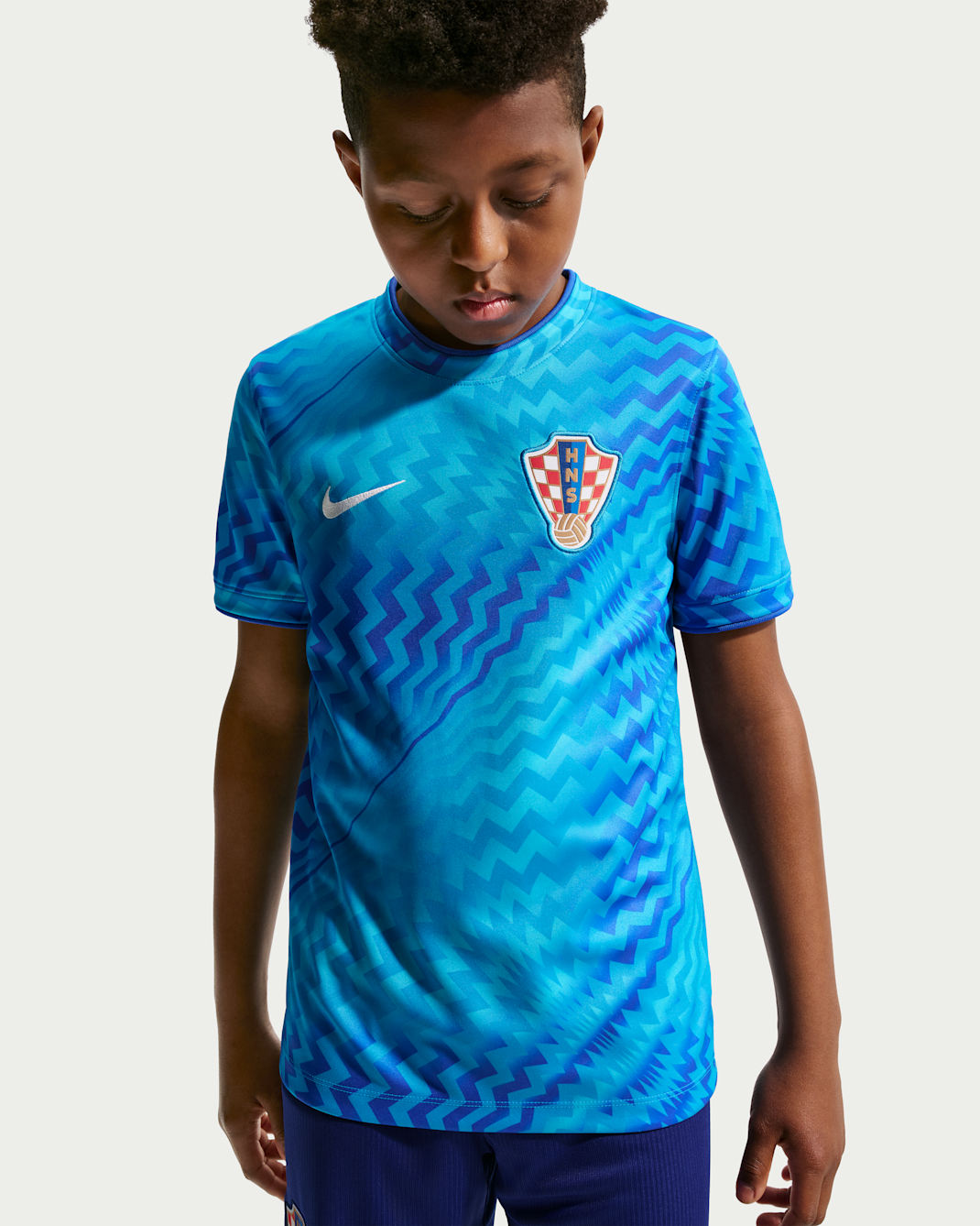 Croatia 2026 Pre-Match Older Kids' Nike Dri-FIT Football Pre-Match Short-Sleeve Top - Chlorine Blue/Hyper Royal/White
