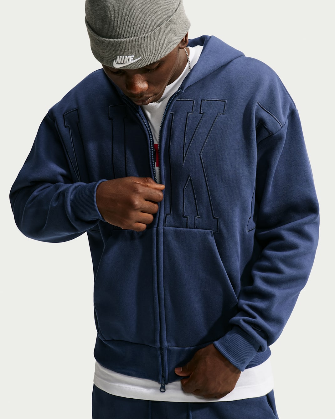 Sudadera con gorro holgada de cierre completo para hombre Nike Solo Fleece - Azul marino medianoche/Obsidiana