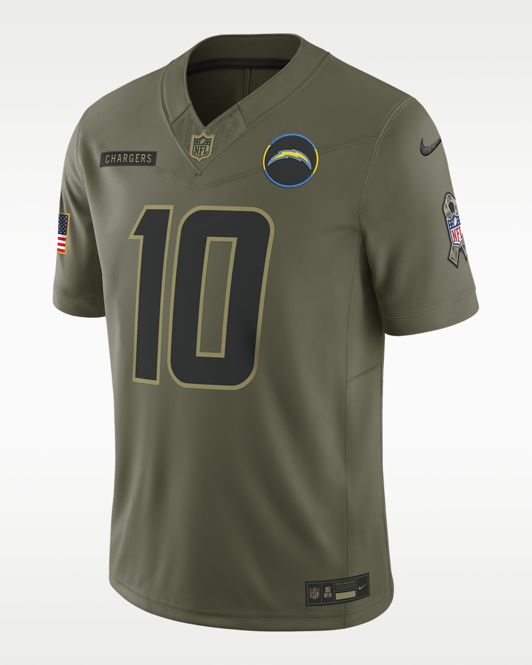 Jersey Nike Dri-FIT Limited de la NFL para hombre Justin Herbert Los Angeles Chargers Salute to Service - Oliva medio