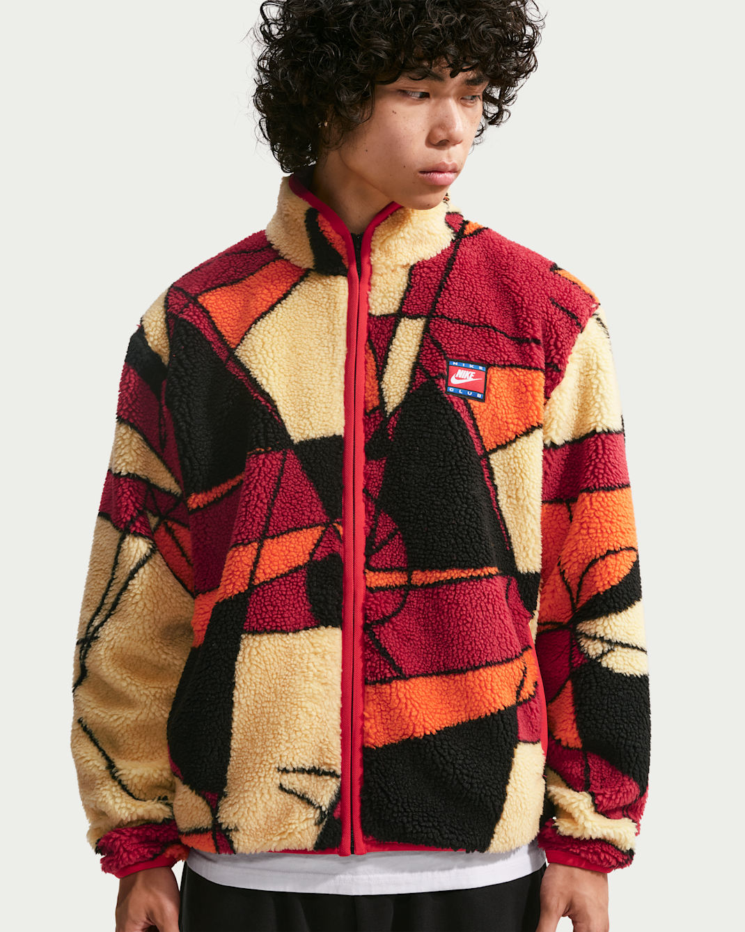 Veste d'hiver à zip en Fleece Nike Club pour homme - University Red/Soft Yellow/Noir