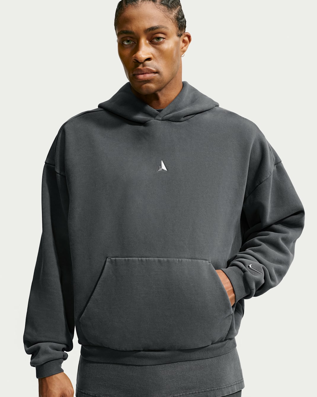 Ja Standard Issue Men's Therma-FIT Fleece Pullover Basketball Hoodie - Black Spruce/Ice Silver
