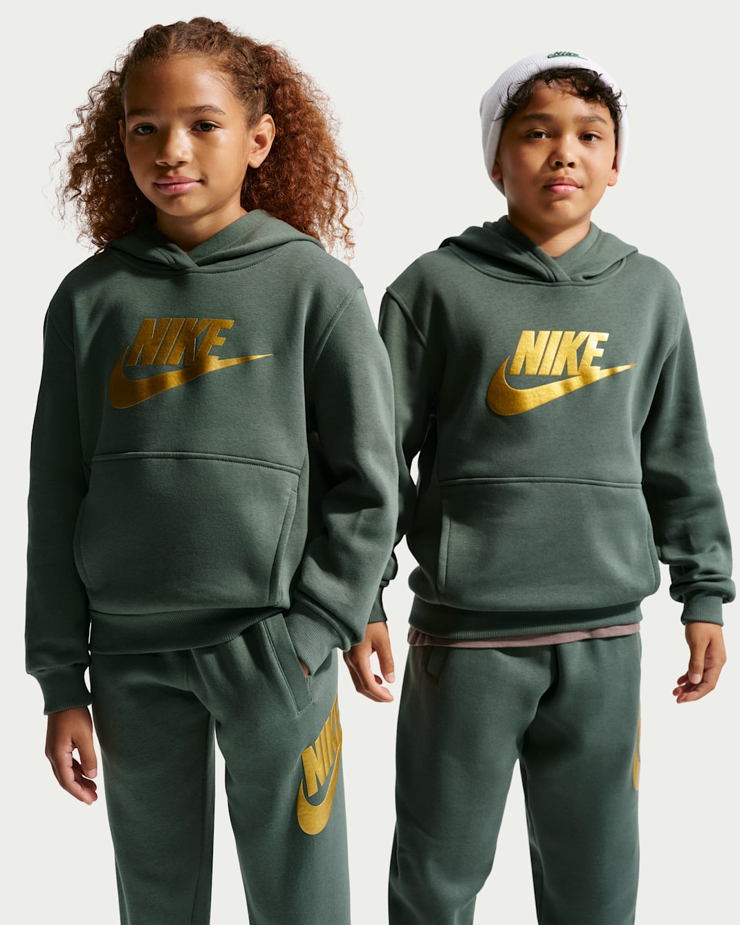 Nike Sportswear Club Fleece Big Kids' Hoodie - Camo Green/Metallic Gold