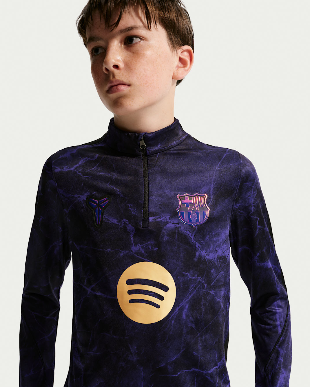 FC Barcelona Strike Away Big Kids' Kobe Dri-FIT Soccer Knit Pre-Match Drill Top