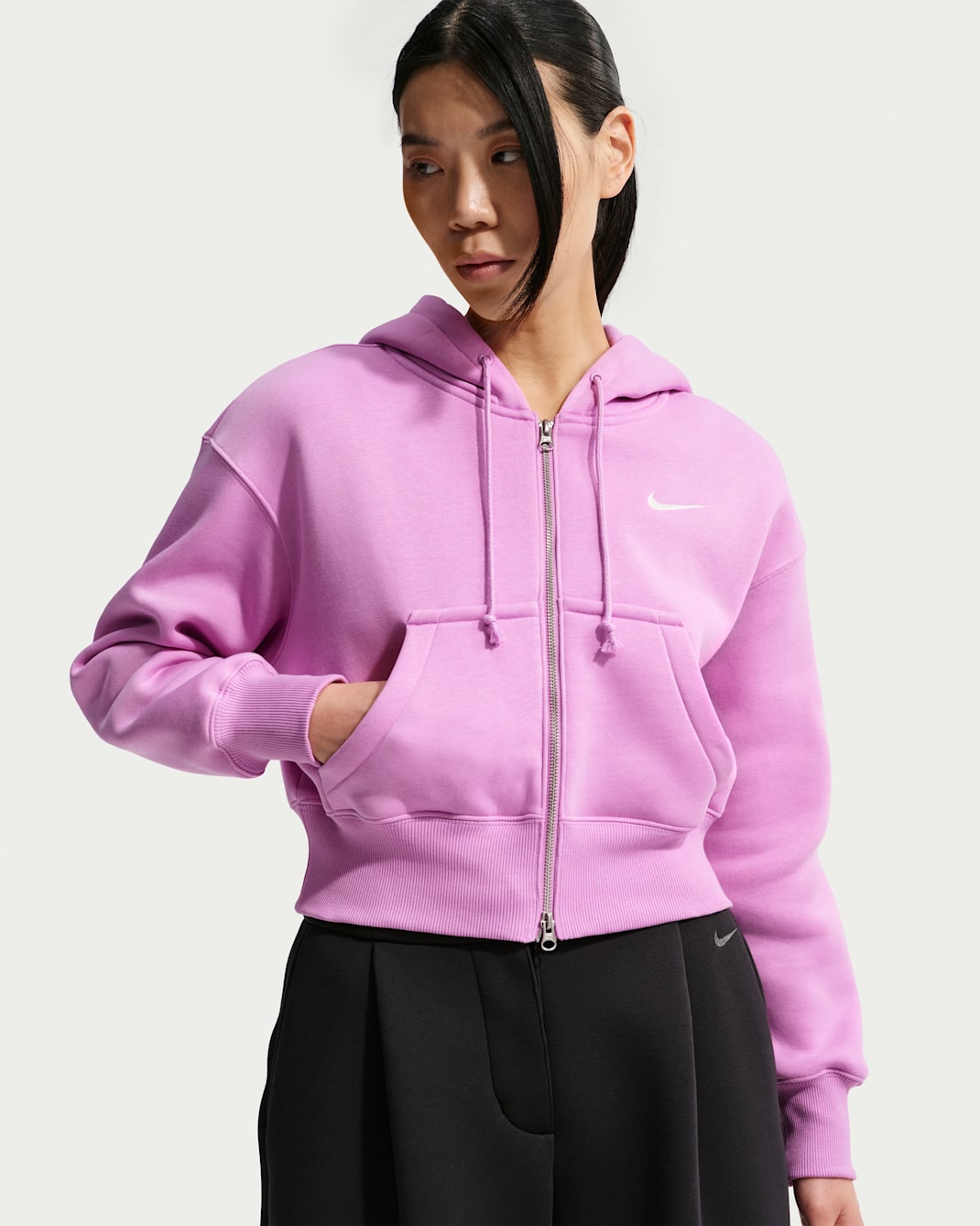 나이키 스포츠웨어 피닉스 플리스 여성 루즈 풀집 크롭 후디 - 라이트 마젠타/세일