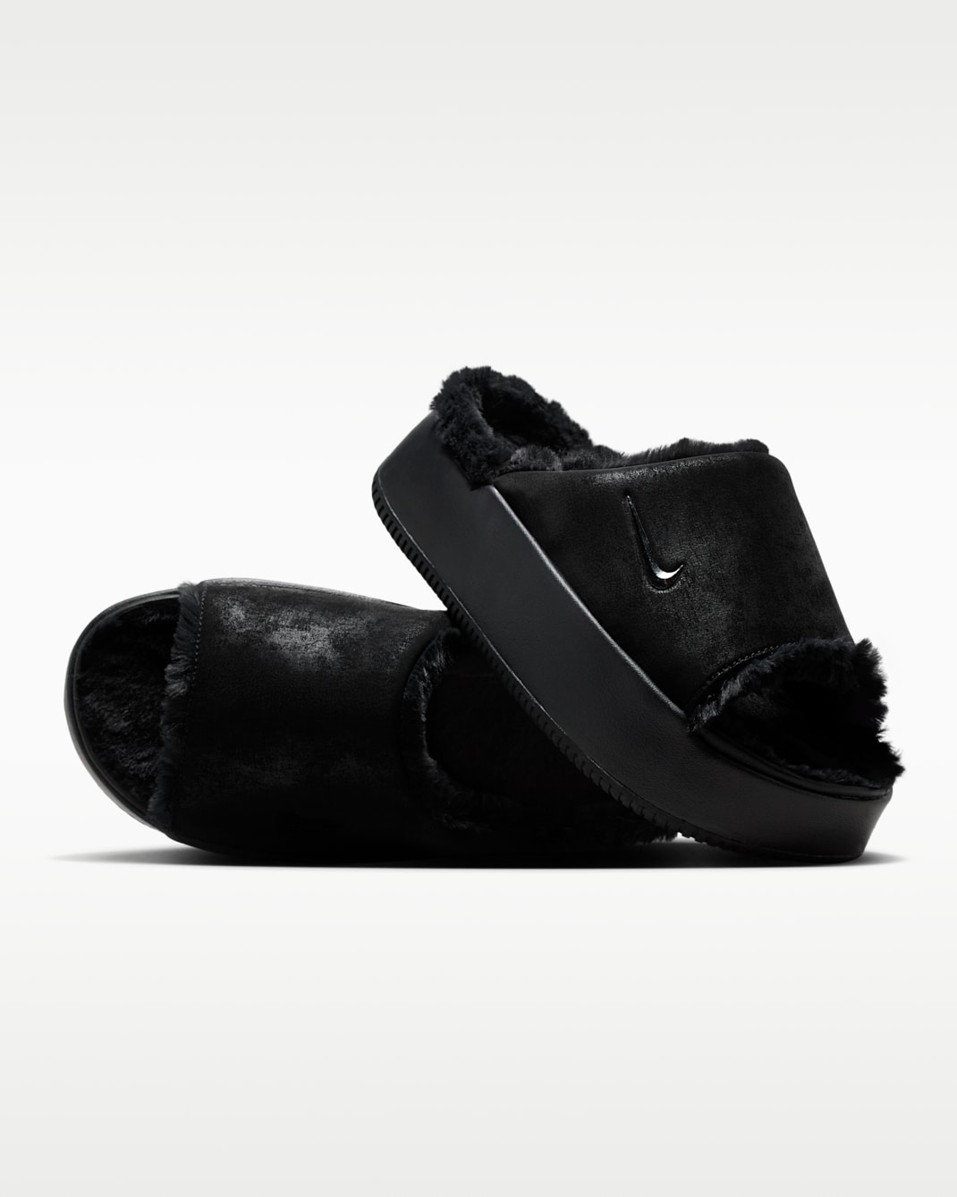 Nike Calm Elevation Fur Women's Slides - Black/Black