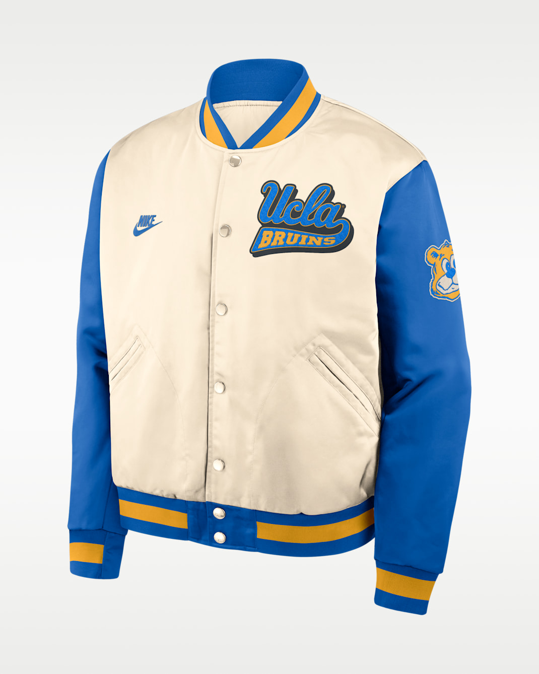 UCLA Legacy Men's Nike College Full-Snap Bomber Jacket - Natural/Blue