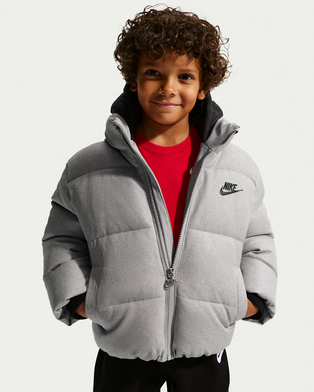 Nike Little Kids' Heathered Twill Puffer Jacket - Dark Grey Heather
