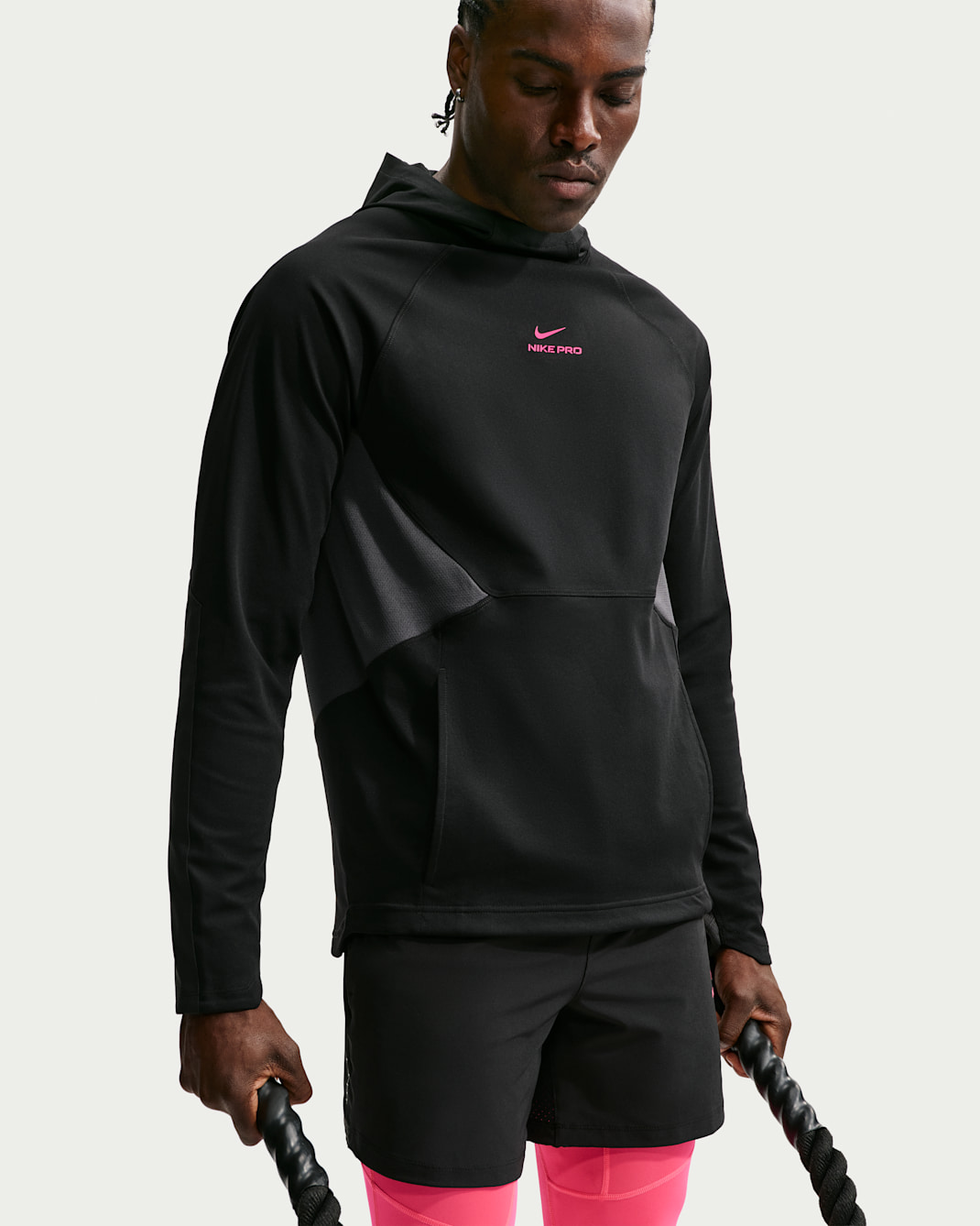 Nike Pro Men's Dri-FIT Mid-Layer Training Top - Black/Hyper Pink