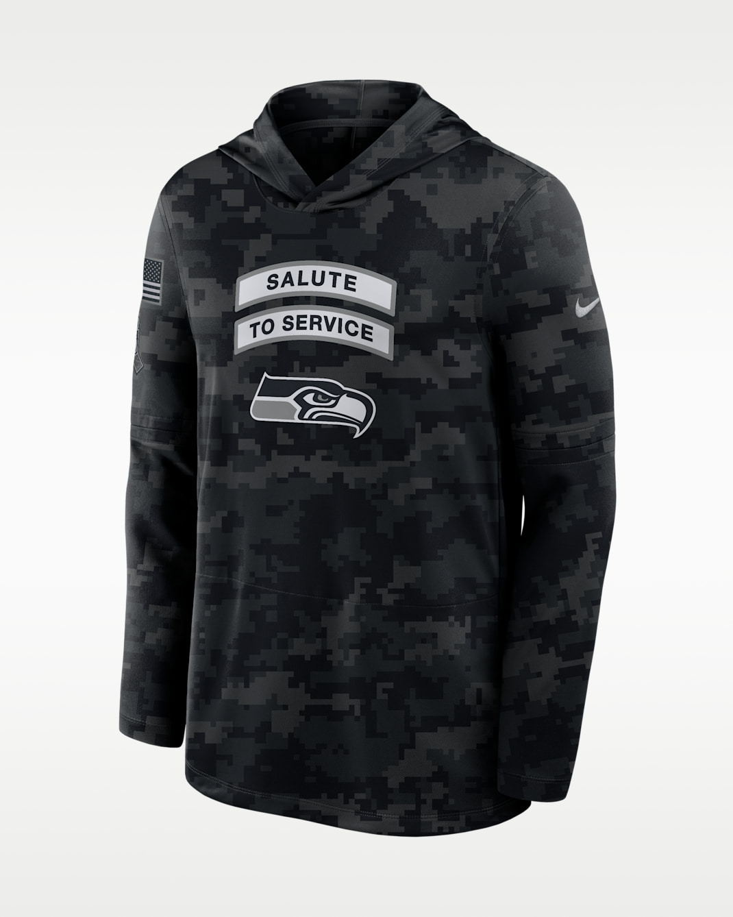 Seattle Seahawks Salute to Service Sideline Men's Nike Dri-FIT NFL Long-Sleeve Hooded Top - Black/Black