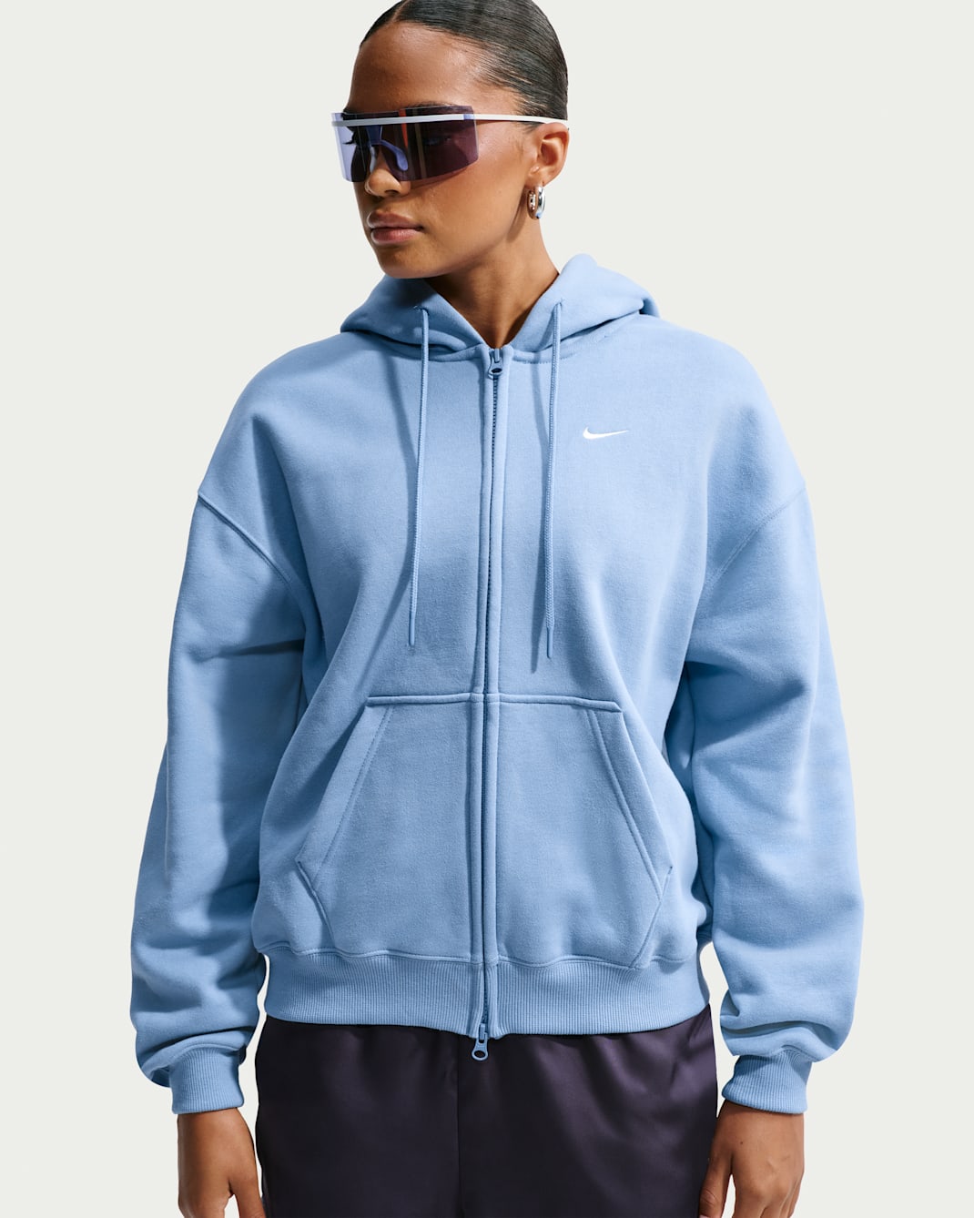 Nike Studio Fleece Medium Weight Women's Oversized Full-Zip Hoodie - Work Blue/Sail