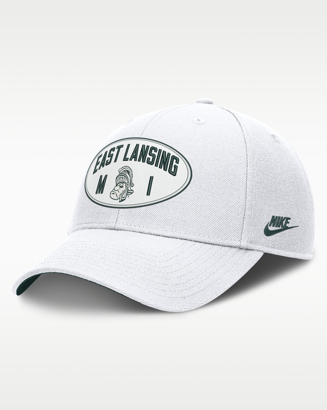 Gorra universitaria Nike Dri-FIT ajustable y con estructura A-Frame para hombre Michigan State Legacy Letter & Location Rise - Blanco/Verde