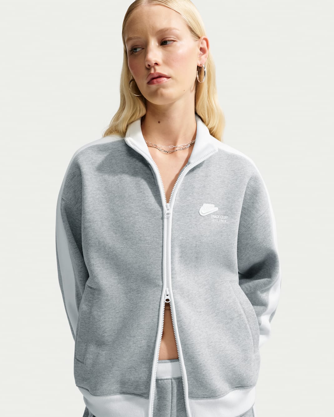 Veste de survêtement Nike Studio Fleece Medium Weight "Nike Run Club" pour femme - Dark Grey Heather/Sail/Sail