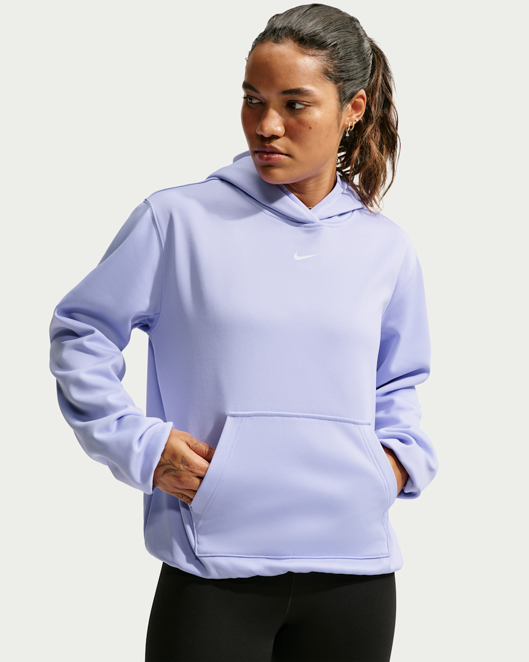 Sudadera con gorro sin cierre Therma-FIT para mujer Nike Studio Fleece Sport - Morado pulso/Blanco