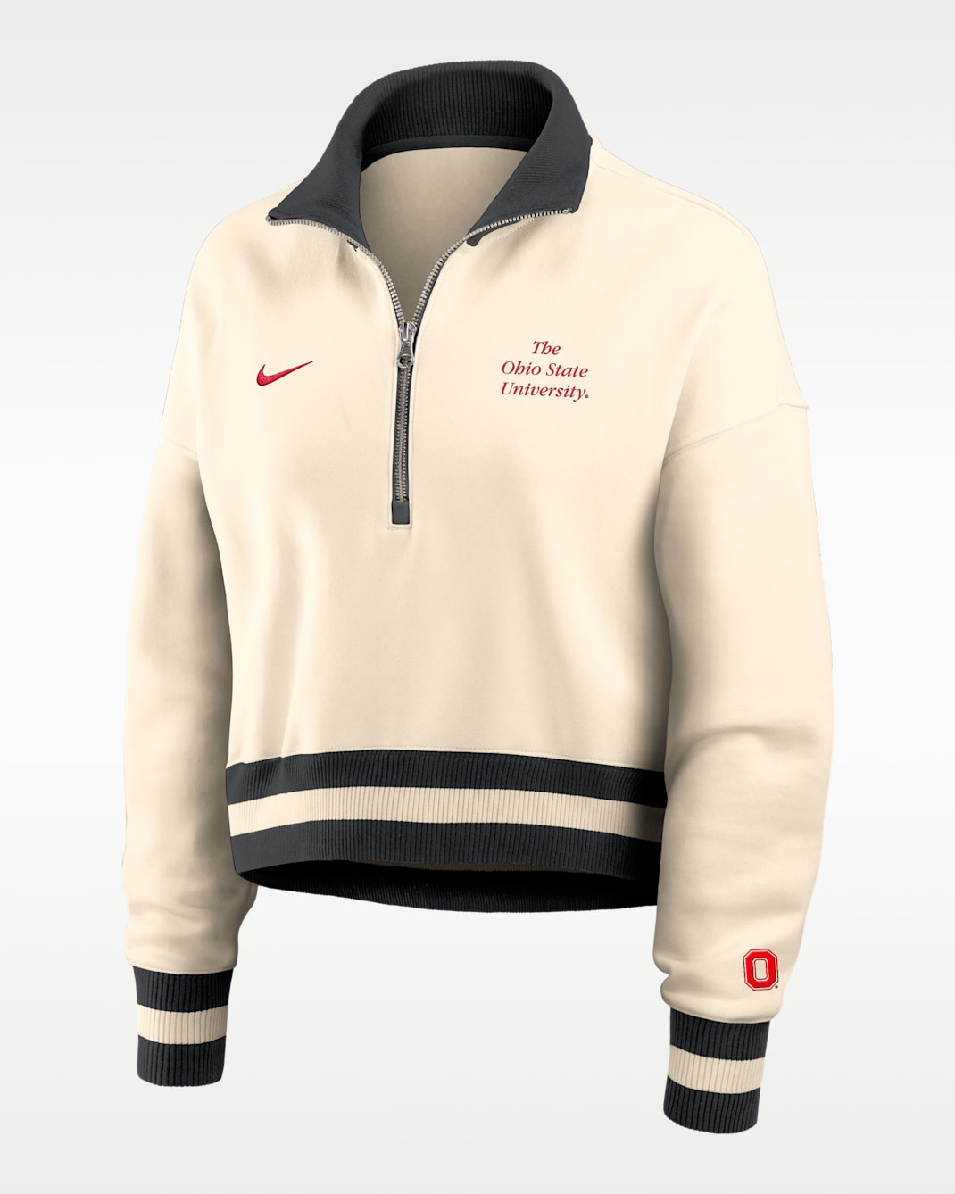 Ohio State Legacy Women's Nike College Cropped 1/4-Zip Crew - Tan/Beige