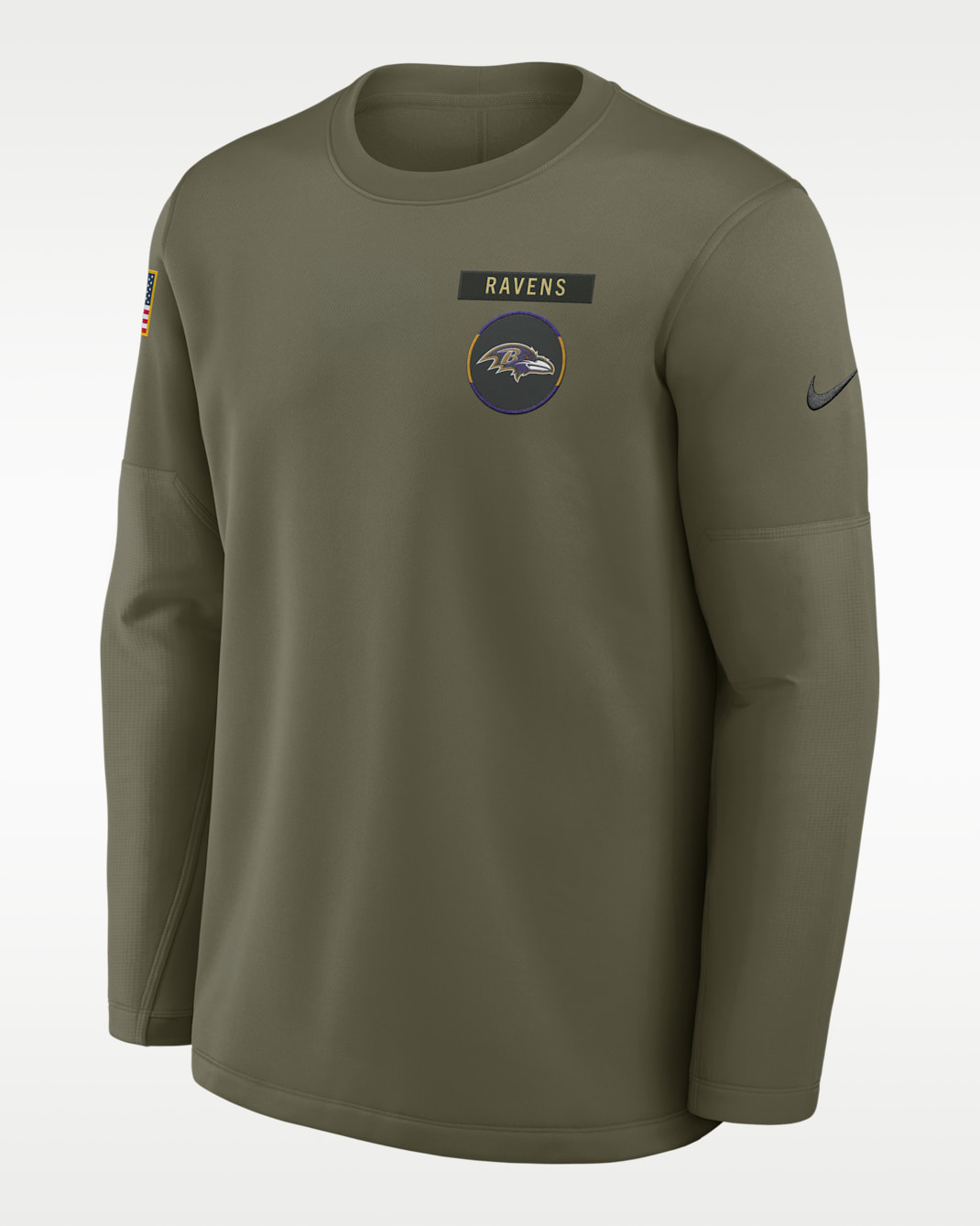 Baltimore Ravens Salute to Service Sideline Triumphant Win Coach Men's Nike NFL Pullover Crew - Olive