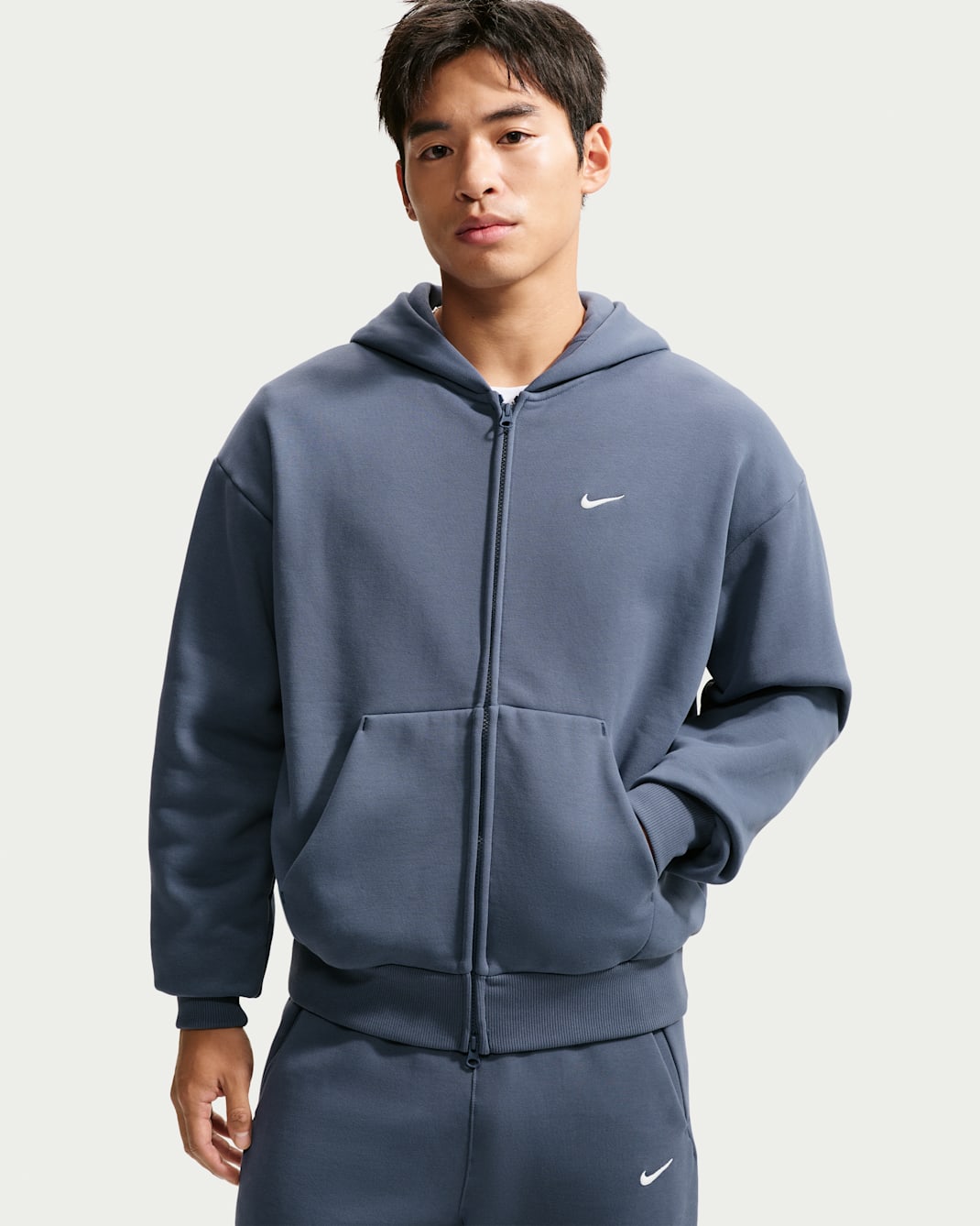 เสื้อมีฮู้ดซิปยาวผู้ชาย Nike Solo Fleece - Diffused Blue/Sail