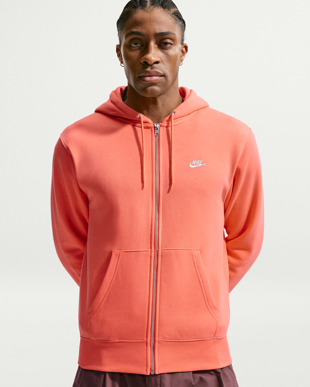 Sweat à capuche en tissu Fleece à zip Nike Club pour homme - Orange Frost/Orange Frost/Blanc