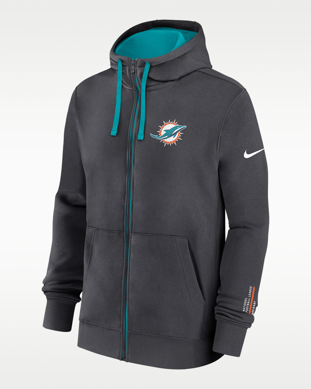 Sudadera con gorro Nike de la NFL de cierre completo para hombre Miami Dolphins Playbook Page Club - Antracita