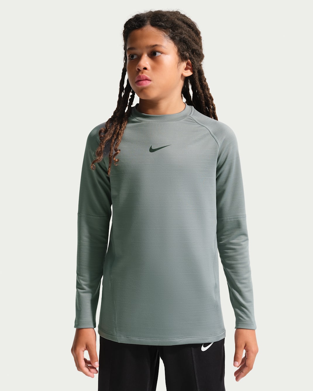 Nike Pro Big Kids' (Boys') Dri-FIT Long-Sleeve Crewneck Top - Smoke Grey/Black