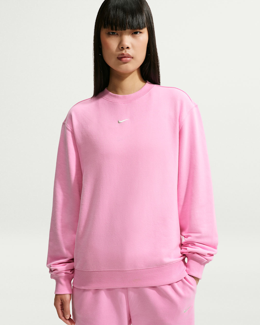 Sudadera de cuello redondo para mujer Nike Studio Fleece Lightweight - Rosa amanecer/Vela
