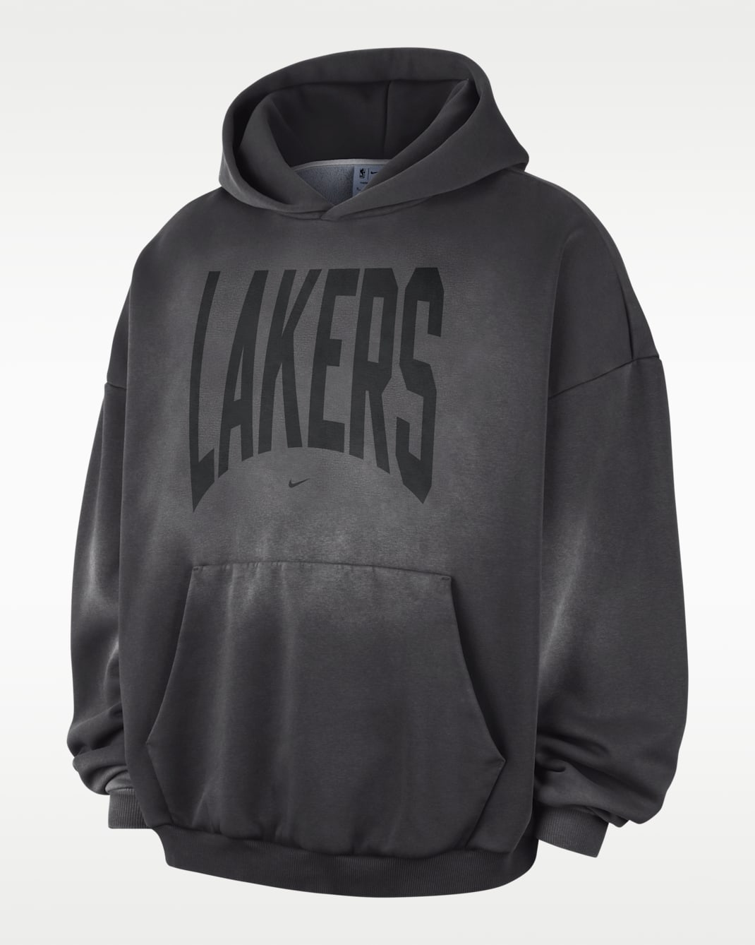 Los Angeles LakersStandard Issue Men's Therma-FIT Fleece Washed Basketball Hoodie - Dark Charcoal/White