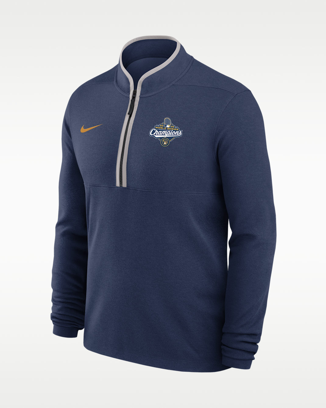 Milwaukee Brewers 2026 World Series Champions Men's Nike Dri-FIT MLB 1/2-Zip Long-Sleeve Top - Navy/Grey