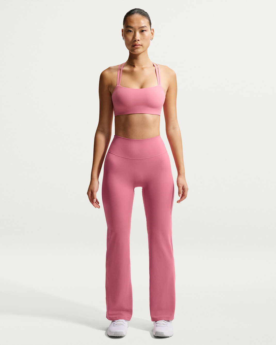 Nike Zenvy 女款高腰正面無縫線喇叭內搭褲 - Peony/白色