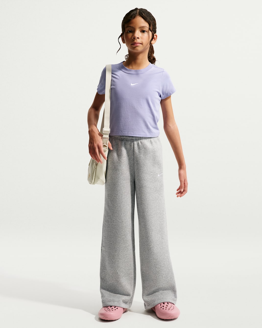 Nike Sportswear Studio Fleece Girls' Open-Hem Pants - Dark Grey Heather/Particle Grey/White
